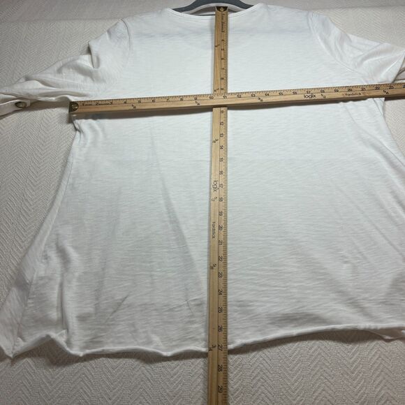 Soft Surroundings Blouse Large White Henley 4 Button Pullover Roll Tab Sleeve - Picture 6 of 10